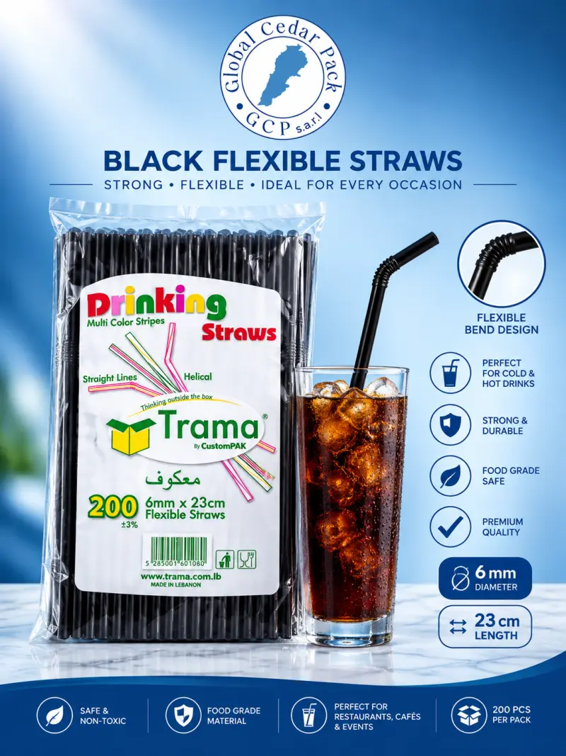 Straws 6mm flexible black